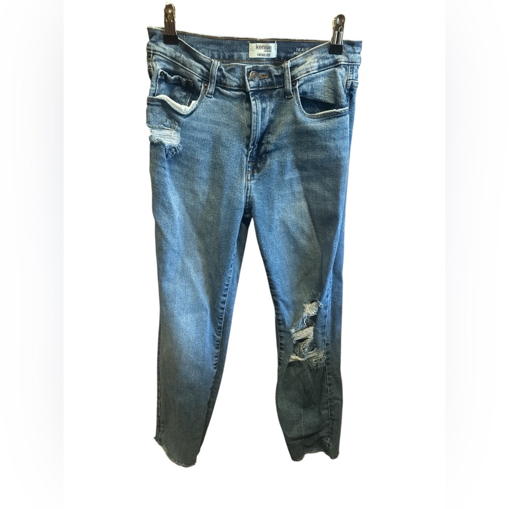 Kensie Blue Distressed Ankle Jeans The Allie High Rise Slim Vintage Luxe Pants